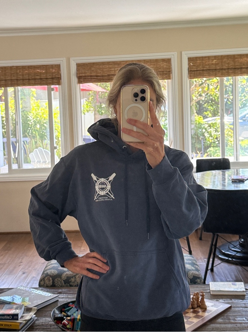 Monterey Junior lifeguard heavy Navy Pullover Hoodie with White Crest Logo.